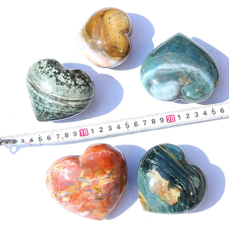 Hand Carved Natural Ocean Jasper Love Hearts Crystal Healing Heart Shape Stones for Decoration