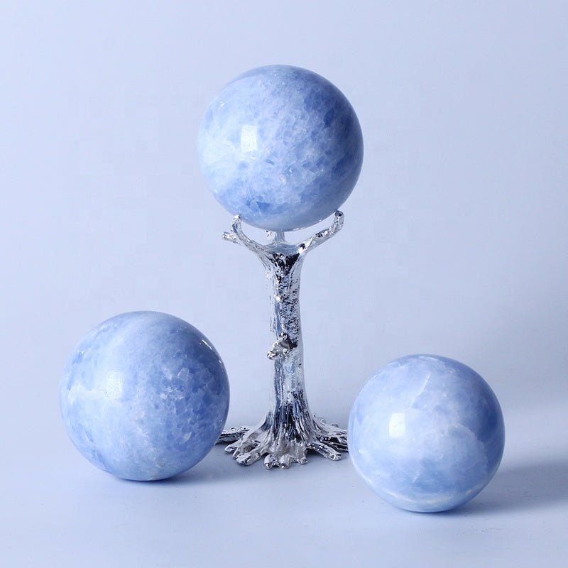 Piedras curativas naturales, bola de cristal de calcita azul, esfera de cristal, artesanías de cristal para Decoración