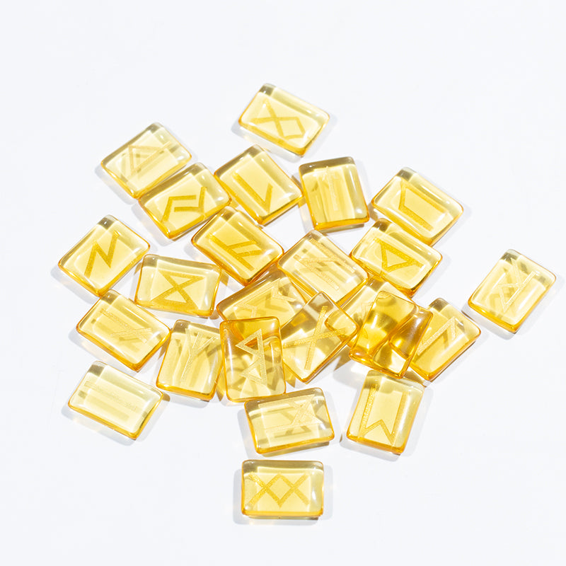 Juego de piedras de runas de vidrio amarillo Reiking para decoración fengshui