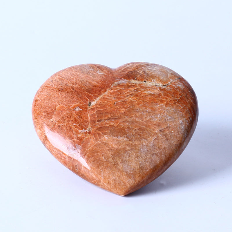 Natural Carved Heart Shaped Polished Orange Moonstone Quartz Crystal Heart For Gift