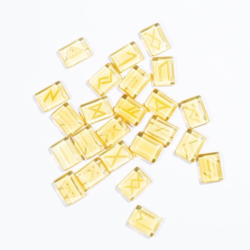 Juego de piedras de runas de vidrio amarillo Reiking para decoración fengshui