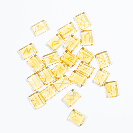 Juego de piedras de runas de vidrio amarillo Reiking para decoración fengshui