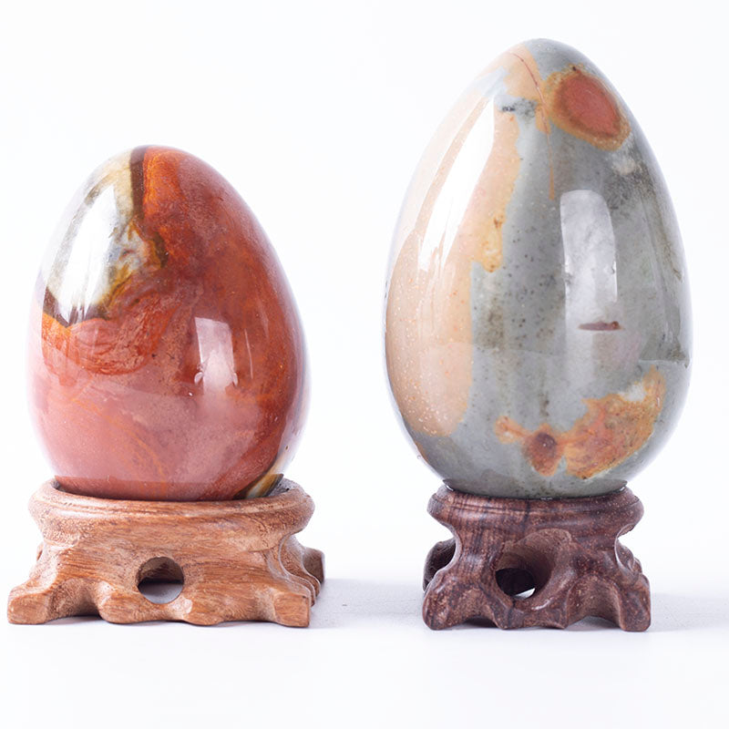 Huevo de ágata oceánica pulido con cristal natural
