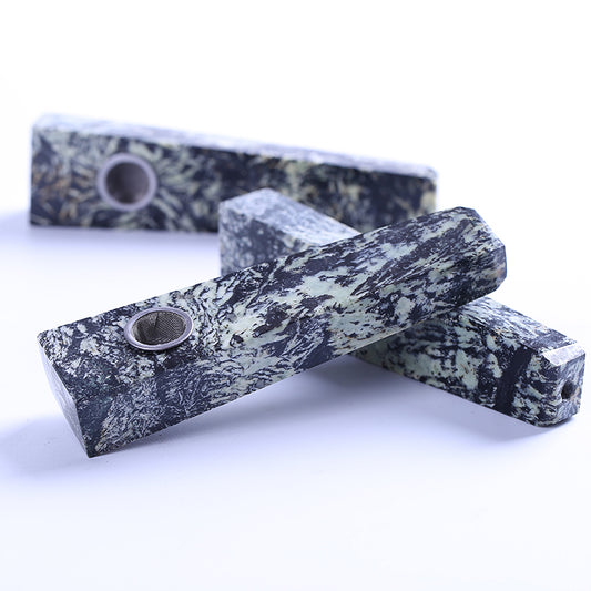 Hand made natural Bamboo leaves stone quartz healing crystal smoking pipe