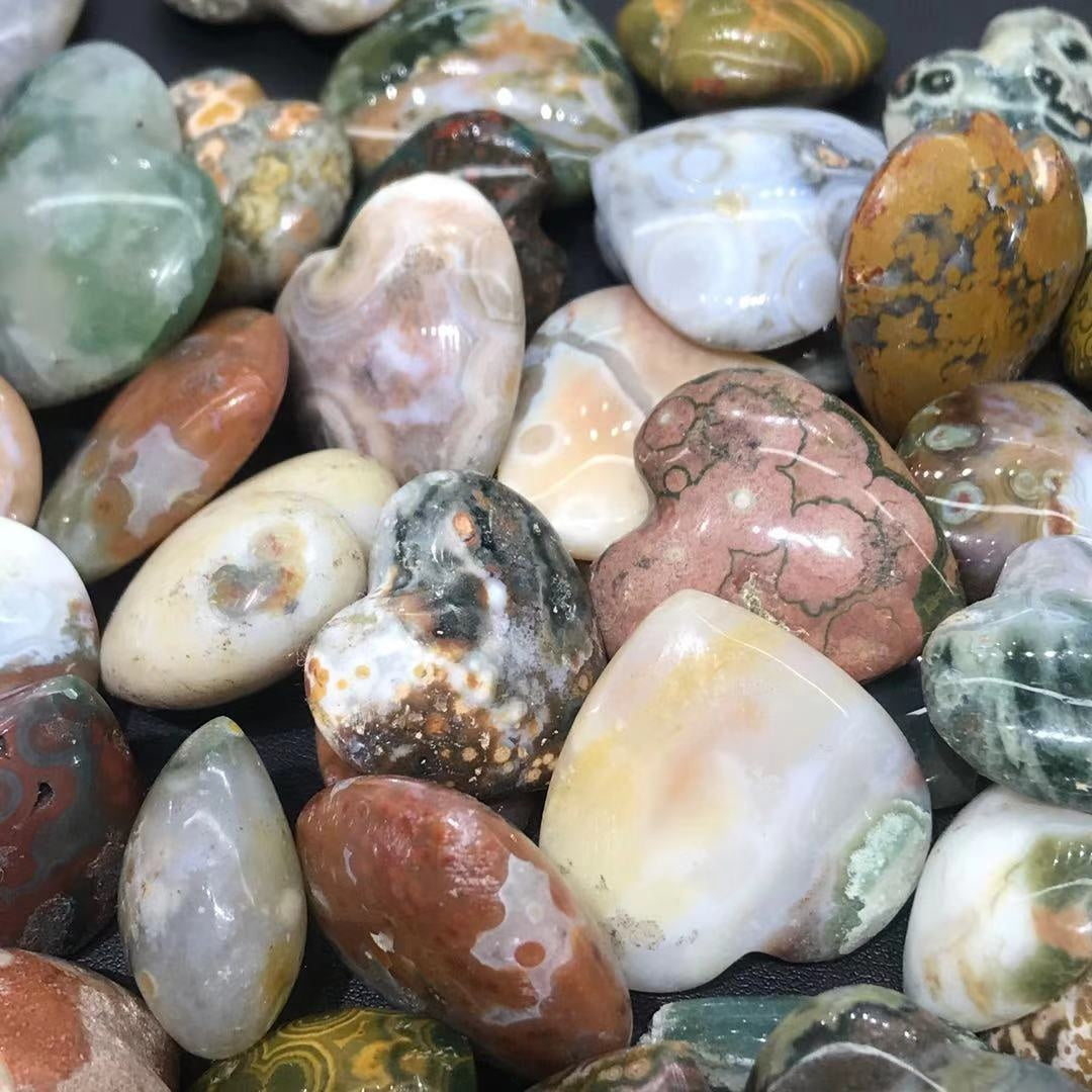 Hand Carved Natural Ocean Jasper Love Hearts Crystal Healing Heart Shape Stones for Decoration