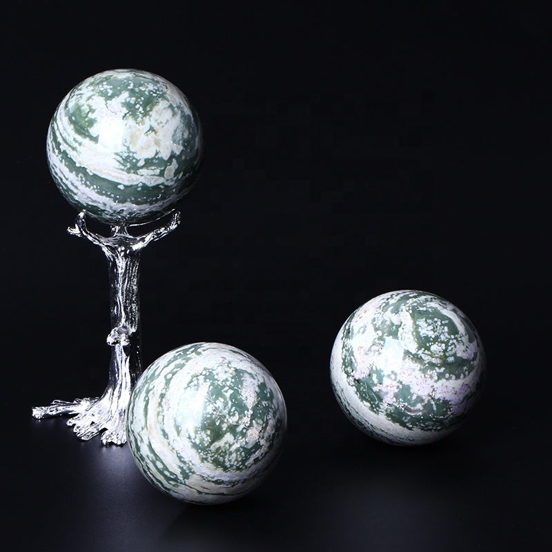 Natural Healing Crystal Qinhai Green Jade Ball Gemstone Sphere For Decoration