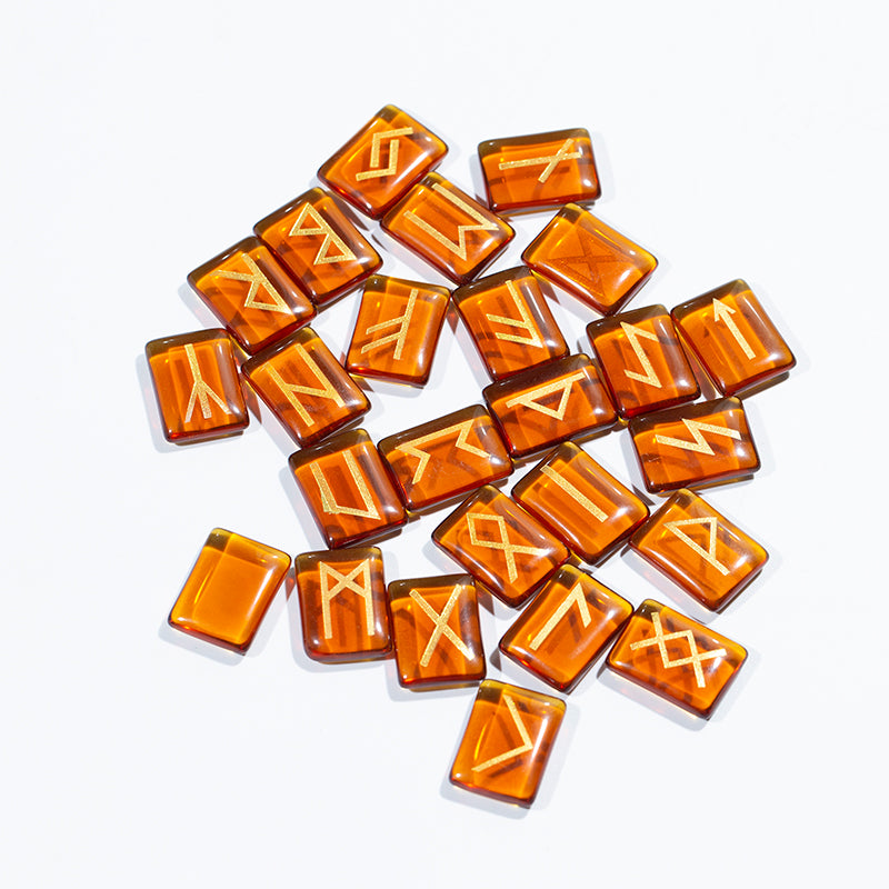 Fengshui decoration red glass engraved divination stone rune stone set