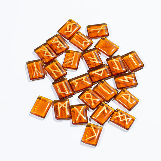 Fengshui decoration red glass engraved divination stone rune stone set