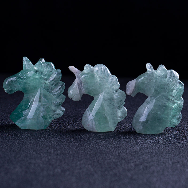 Crystal carving green fluorite unicorn