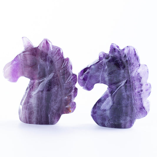 Natural crystal carving purple fluorite unicorn