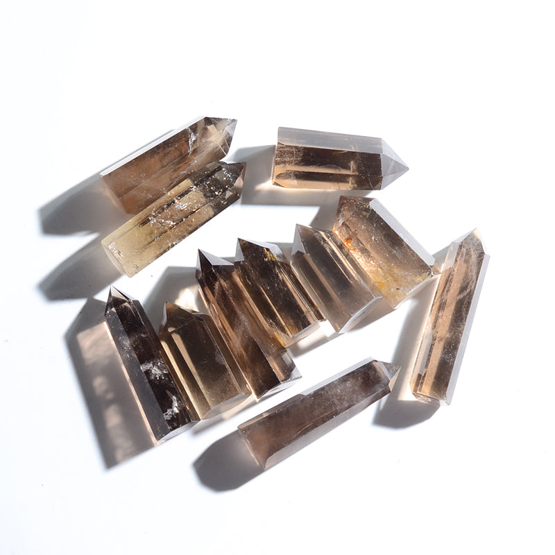 Natural Fangjing Tea Color Crystal Rod Point Quartz