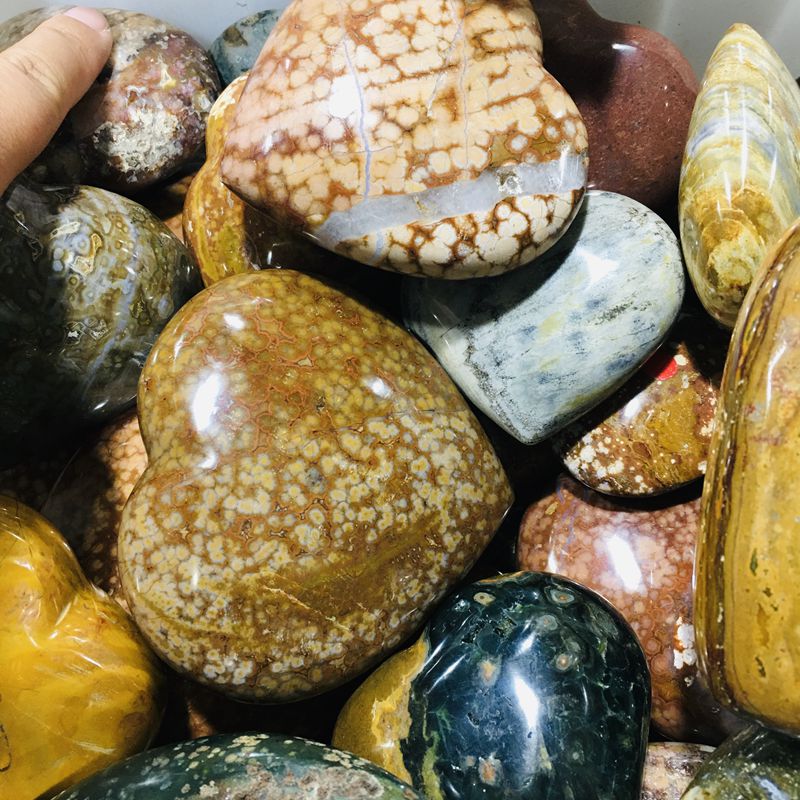 Hand Carved Natural Ocean Jasper Love Hearts Crystal Healing Heart Shape Stones for Decoration