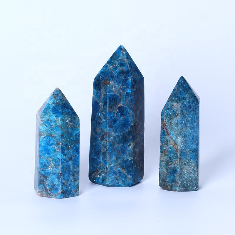 Polished Blue Apatite Obelisk Point Wand Tower Tock Crystal Single Points