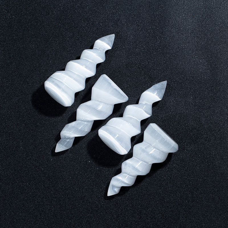 Natural selenite reiki stone spiral flame point white gypsum wand
