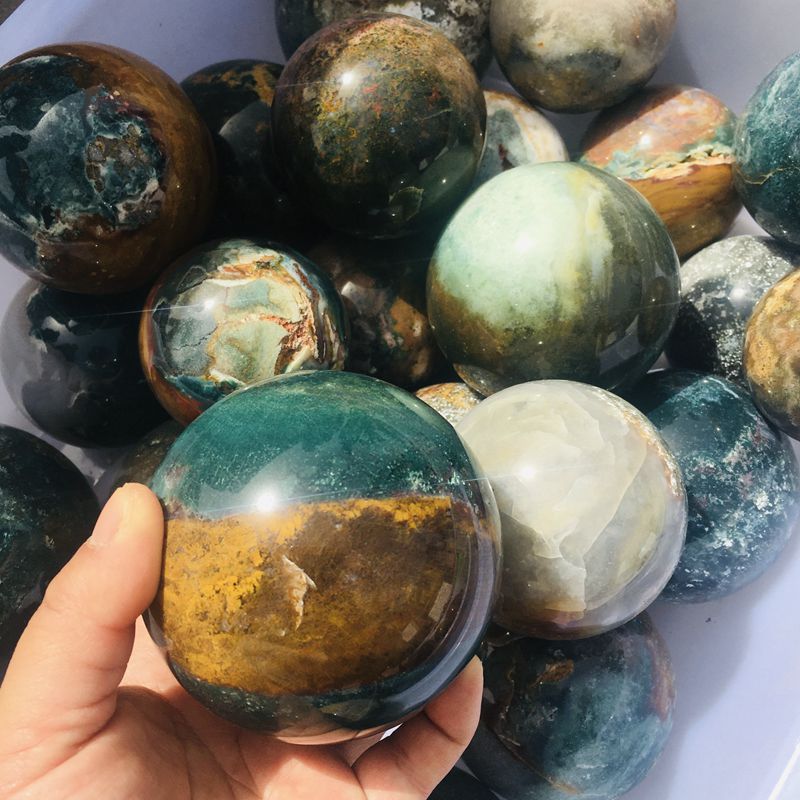 Natural Polished Ocean Jade Stone Spheres Balls healing quartz crystal ball for fengshui decoration