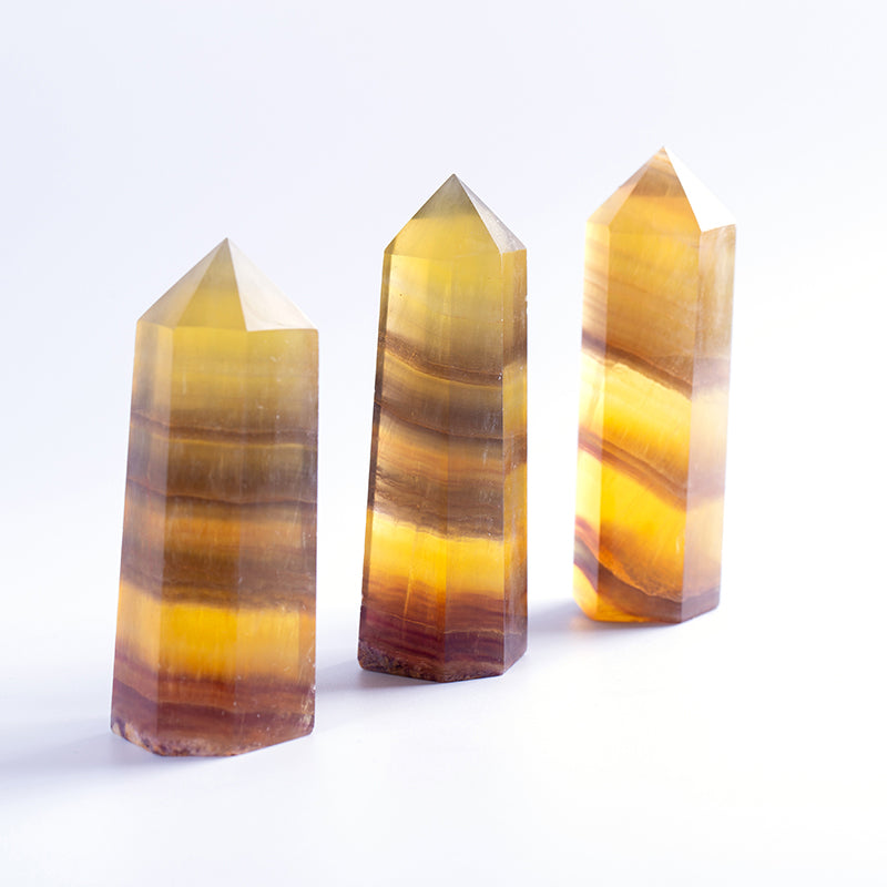 Natural yellow fluorite crystal crystal point