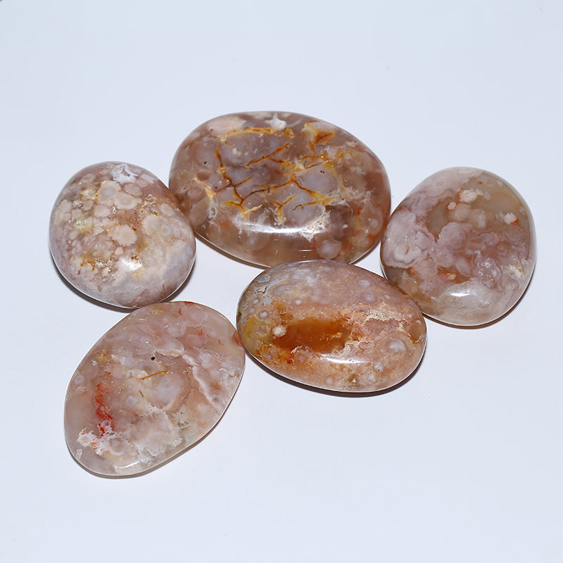 Natural Polished Quartz Crystal Stone Cherry Blossom Agate Palm Stone For Healing