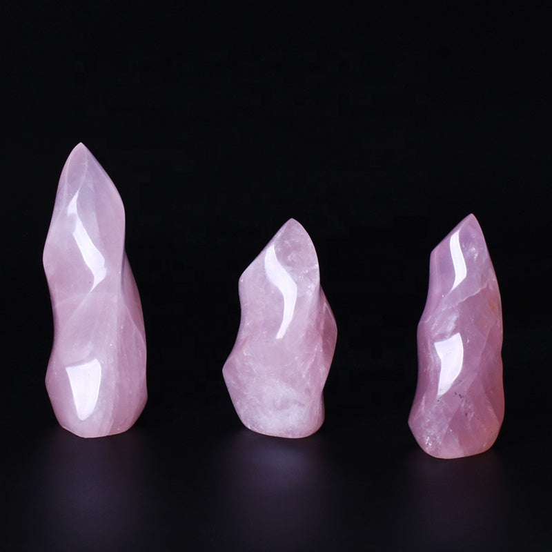 Natural Rose Quartz Crystal Flame Healing Crystal Gemstone Torch Stand Stone For Home Decoration