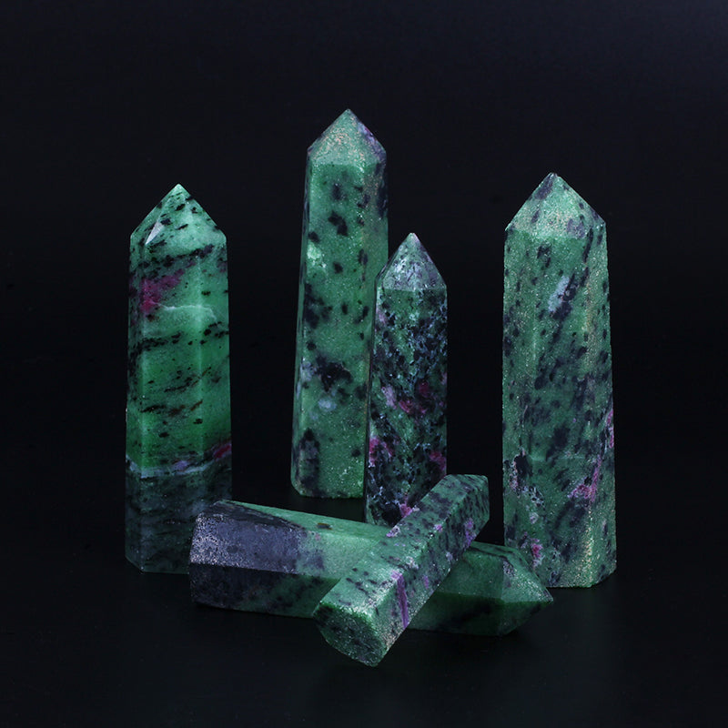 Crystal wand green ruby zoisite wand point quartz crystal tower semi-precious original ruby