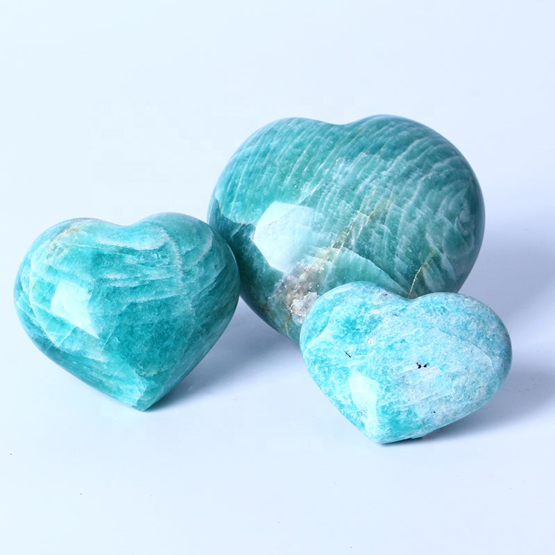 Corazón de cristal de cuarzo de piedra preciosa de amazonita pulida en forma de corazón azul tallado natural para regalo