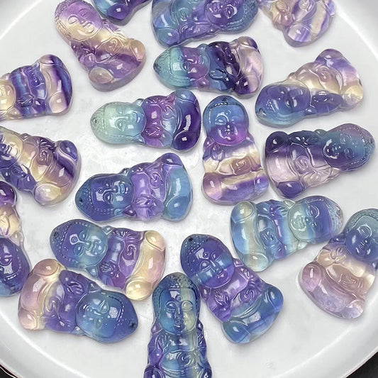Colgante de Buda bebé tallado en cristal de fluorita arcoíris de cristal Natural al por mayor para regalo