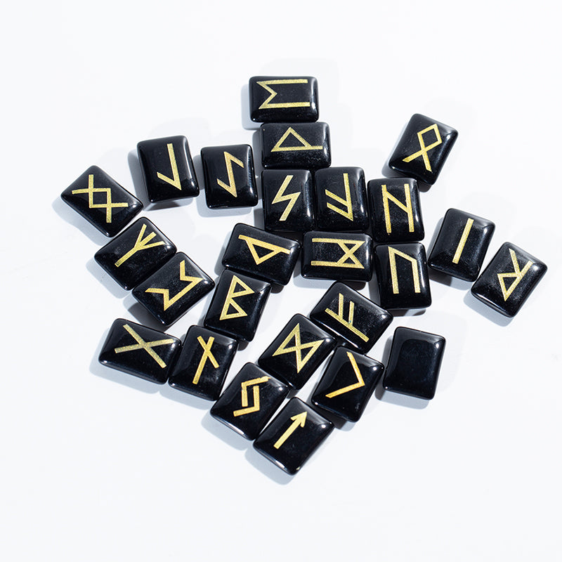 Venta al por mayor, juego de runas de piedra de caída de cristal Natural, piedras curativas de runas de obsidiana para adivinación