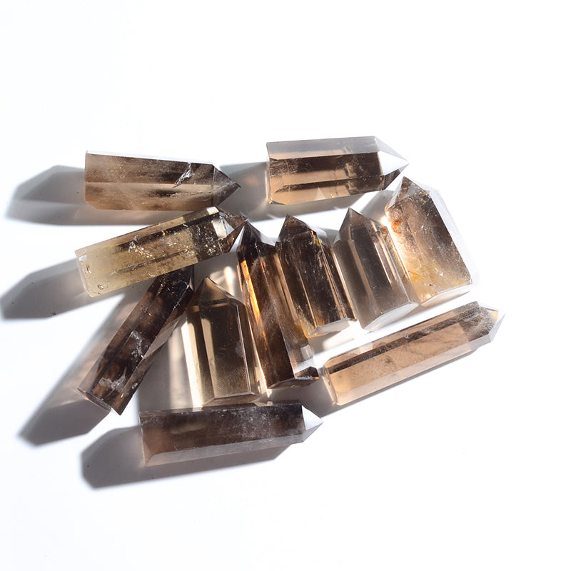 Natural Fangjing Tea Color Crystal Rod Point Quartz