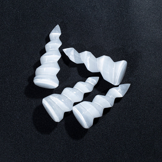 Natural selenite reiki stone spiral flame point white gypsum wand
