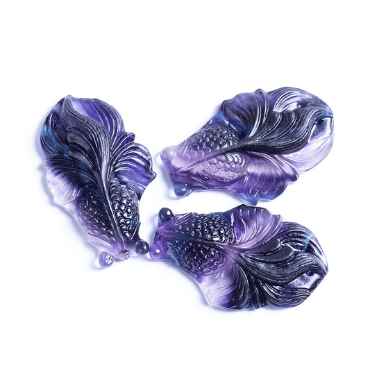Venta al por mayor hermoso colgante de cristal de fluorita Natural tallado Animal fluorita arcoíris pez cristal