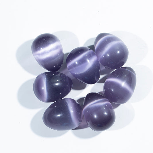 Hand carved crystal egg purple cat eye stone crystal egg for massage