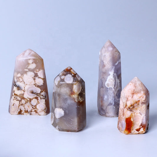 Natural Crystal Wand Cherry Blossom Agate Crystal Tower Point