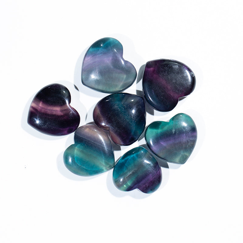 Hand carved natural rainbow fluorite crystal heart
