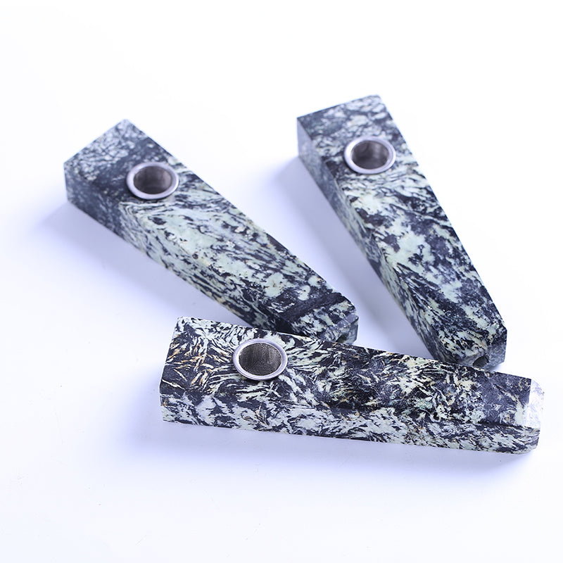 Hand made natural Bamboo leaves stone quartz healing crystal smoking pipe