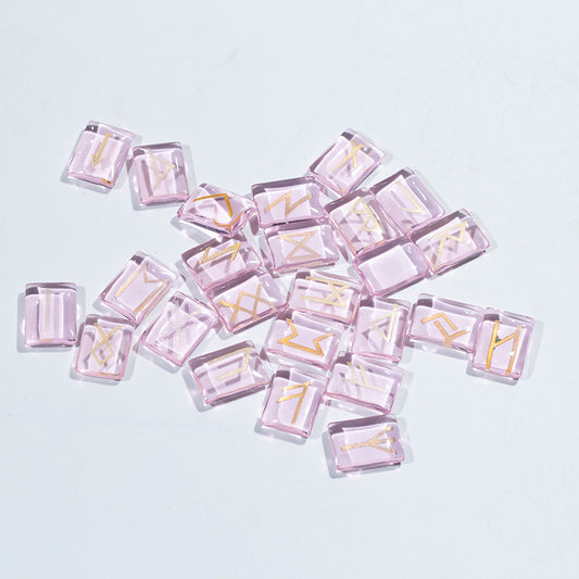 Fengshui decoration pink rose glass engraved divination stone rune stone set