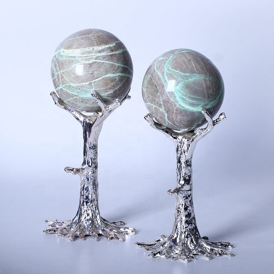 Esfera pulida bola cristalina curativa natural del claro de luna verde para la decoración