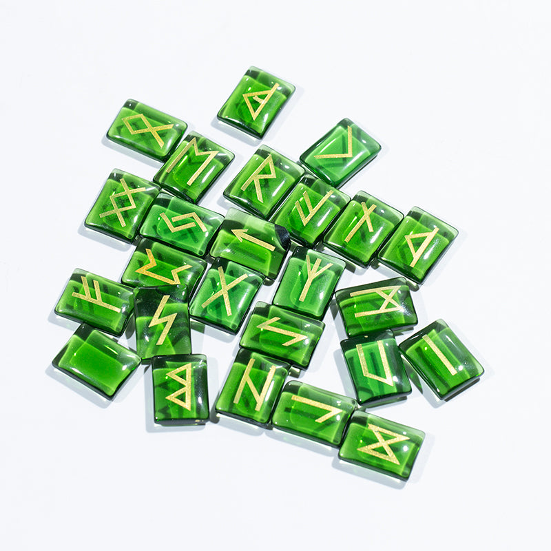 Green glass rune stone sets divination stone