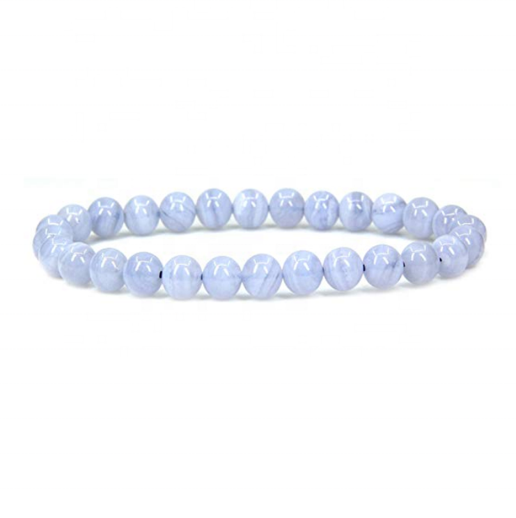 Venta al por mayor de ágata de encaje azul Natural, gema hecha a mano, piedras preciosas semipreciosas, cuentas redondas de 6mm, pulsera elástica de 7 ", Unisex