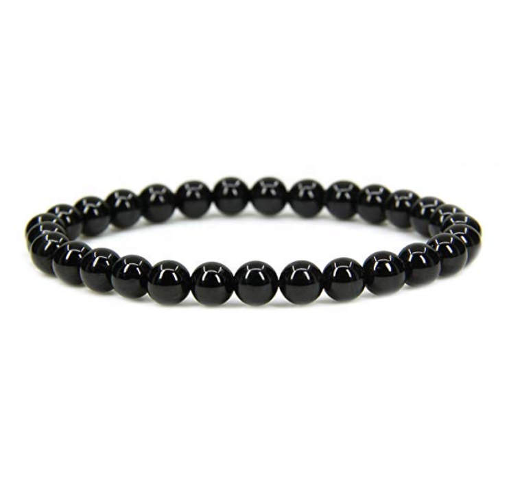 Venta al por mayor de turmalina negra Natural, gema hecha a mano, piedras preciosas semipreciosas, cuentas redondas de 6mm, pulsera elástica de 7 ", Unisex