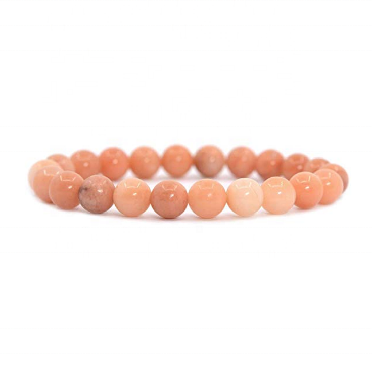 Pulsera elástica con cuentas redondas de 8 mm, piedras semipreciosas de aventurina de melocotón polaca natural, cristal curativo, 7 pulgadas, unisex