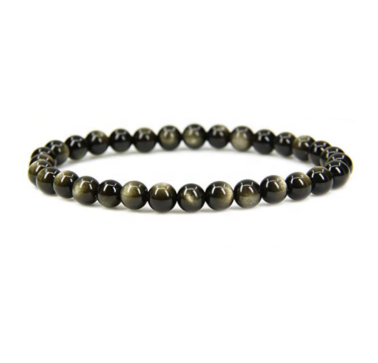 Venta al por mayor de obsidiana dorada natural, gema hecha a mano, piedras preciosas semipreciosas, cuentas redondas de 6mm, pulsera elástica de 7 ", Unisex