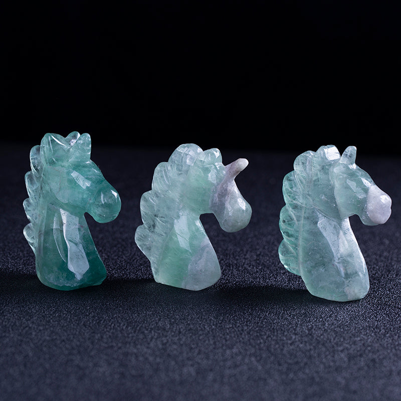Crystal carving green fluorite unicorn