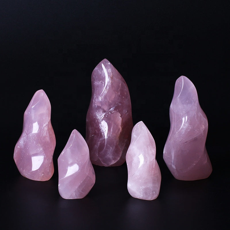 Natural Rose Quartz Crystal Flame Healing Crystal Gemstone Torch Stand Stone For Home Decoration
