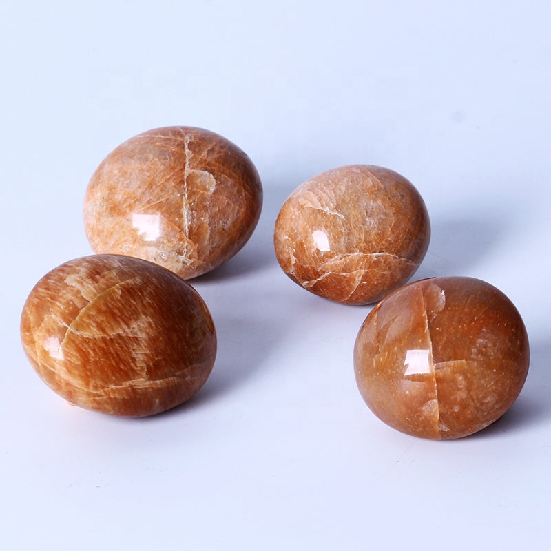 Natural Healing Crystal Reiki Gemstone Orange Moonstone Palm Stone For Decoration