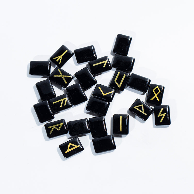 Venta al por mayor, juego de runas de piedra de caída de cristal Natural, piedras curativas de runas de obsidiana para adivinación