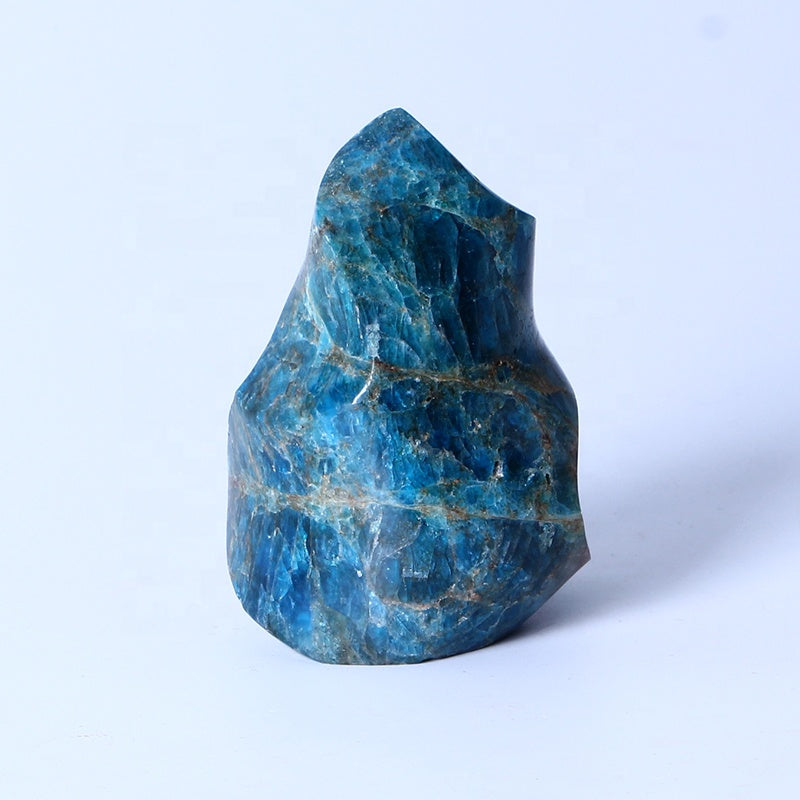 Natural High Quality Crystal Rock Stone Mineral specimen Rough Blue Apatite Flame Standing Stone For Home Decoration