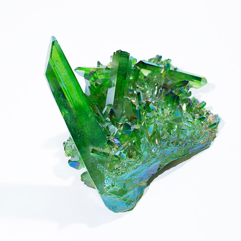 Venta al por mayor de racimo de cristal de cuarzo electrochapado verde para curación