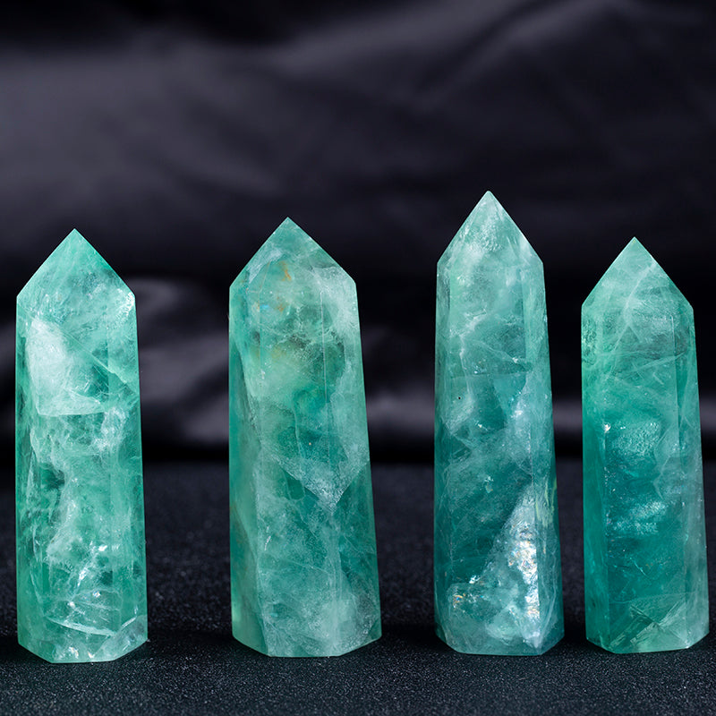 High quality natural crystal wand green fluorite stone crystal dots