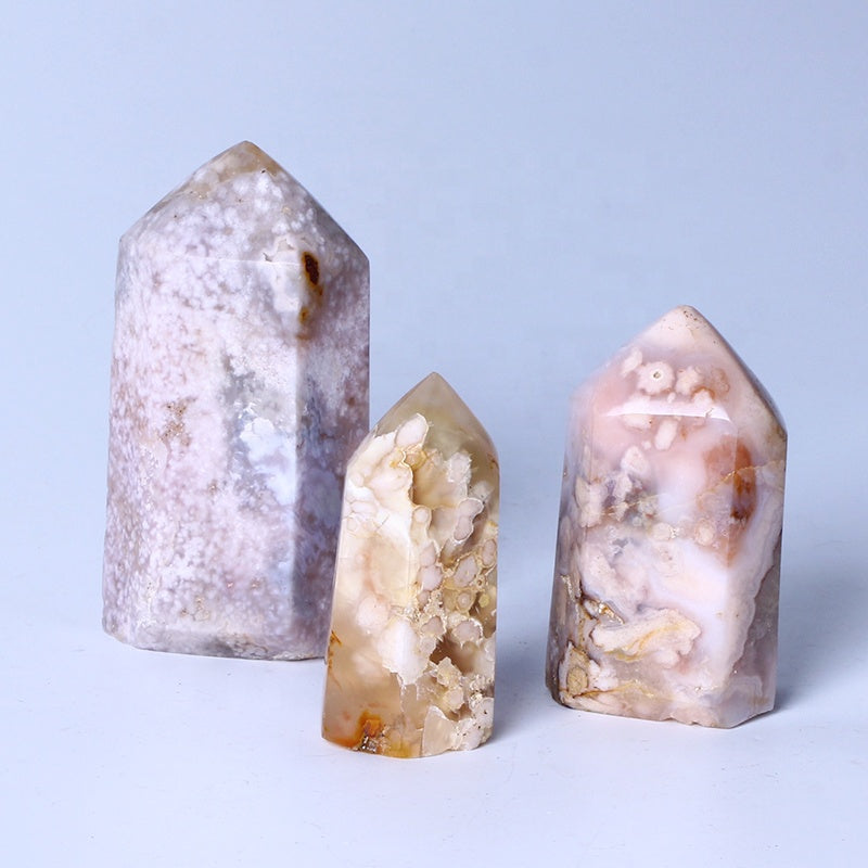 Natural Crystal Wand Cherry Blossom Agate Crystal Tower Point