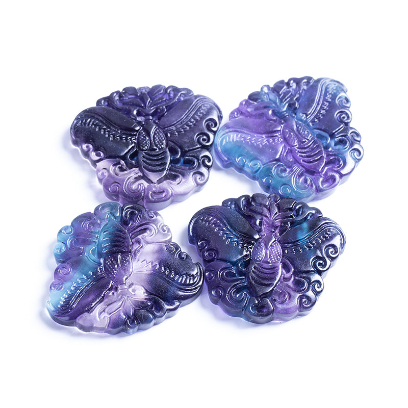 Venta al por mayor hermoso colgante de cristal de fluorita Natural tallado en cristal de fluorita arcoíris Animal
