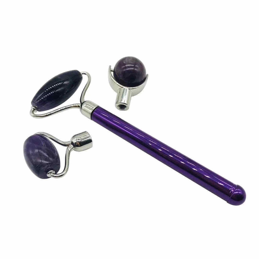 Natural Massager Roller Detachable Three Heads Crystal Facial Beauty Roller